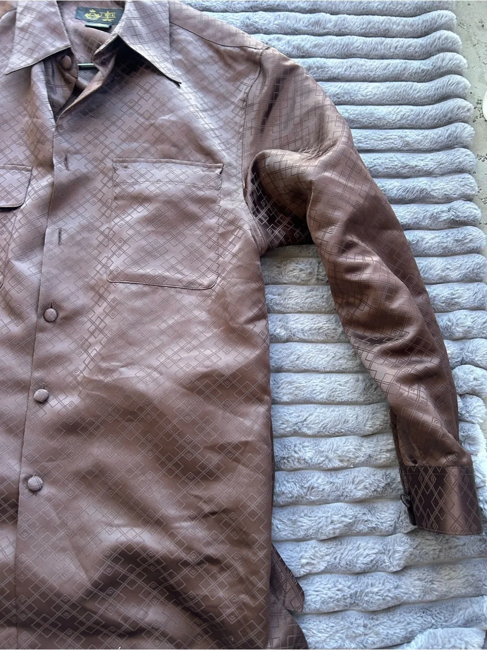 J. Vutal Set Brown long-sleeve button-down shirt/ Brown Matching Pants